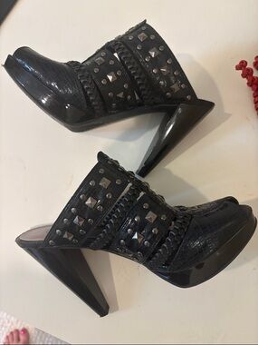 Carlos by Carlos Santana Black Studded Braided Mules